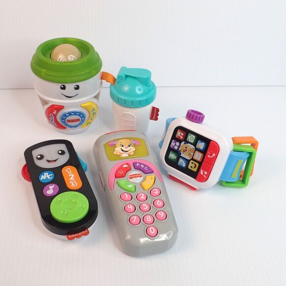 Fisher-Price Toy Lot of 5 Coffee & Smoothie Cups Remote Watch & Music Player - Picture 1 of 16